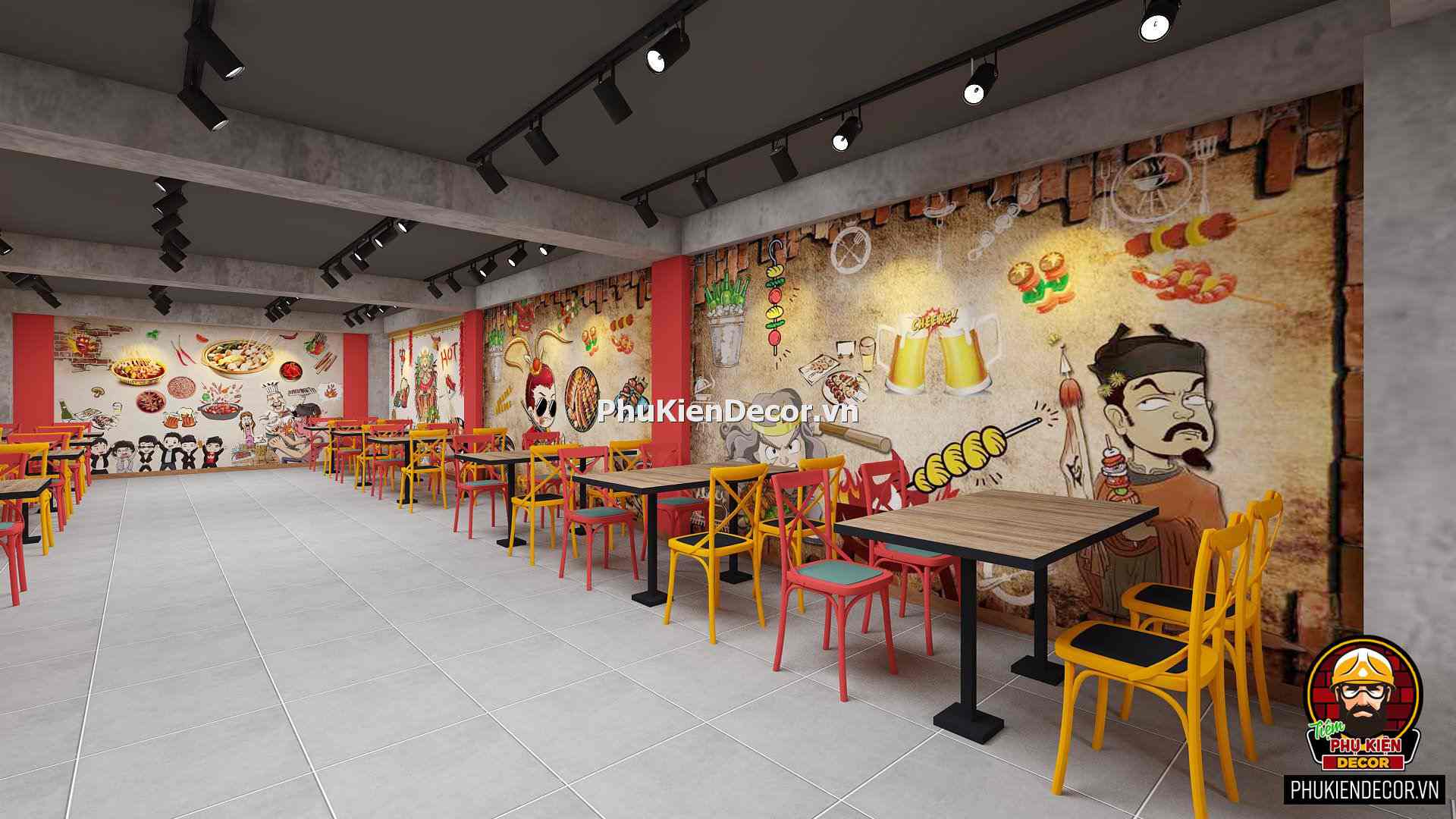 Decal tranh dán tường quán Lẩu nướng Xiên que Decal tranh dán tường quán Lẩu nướng Xiên que