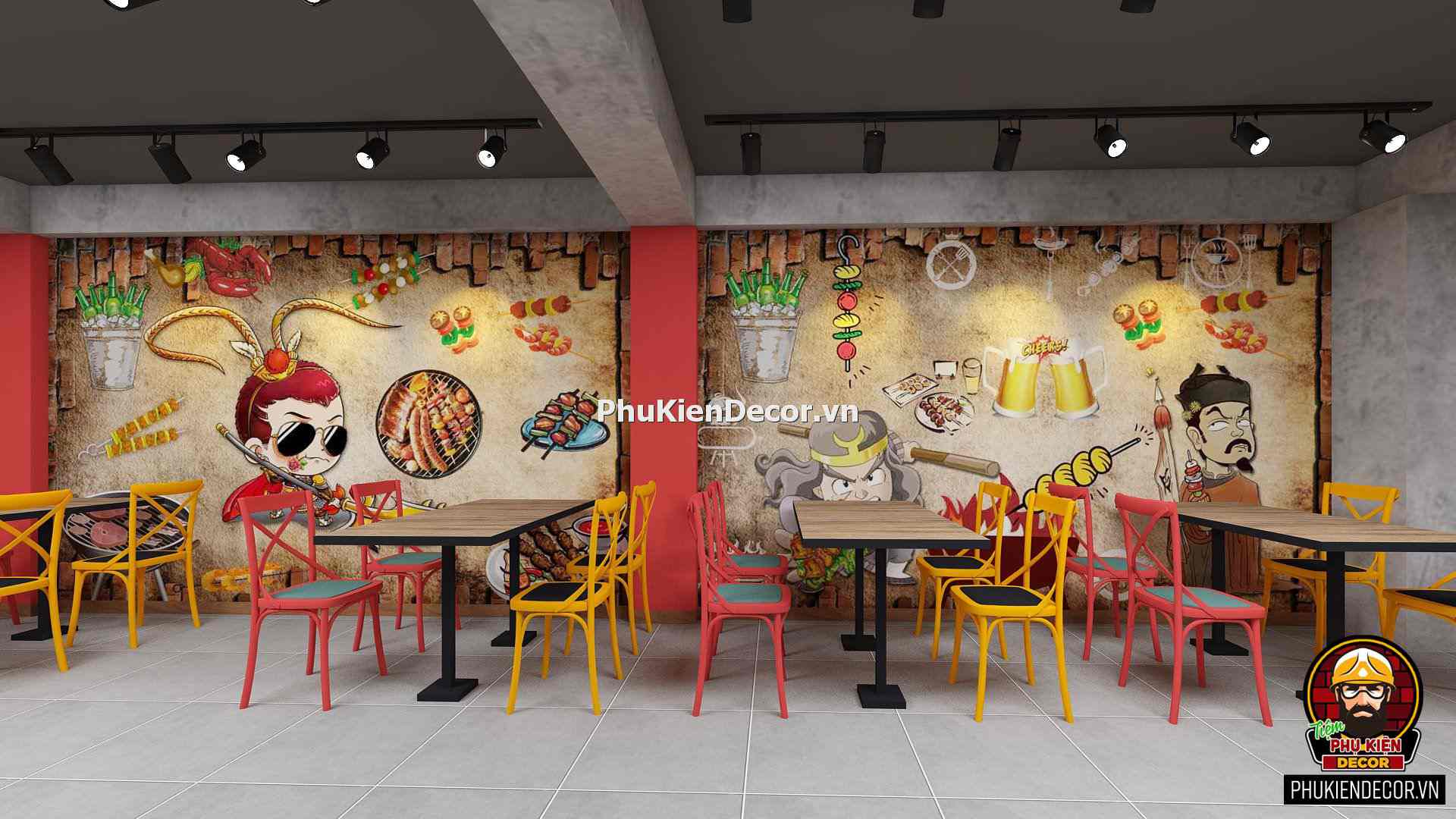 Decal tranh dán tường quán Lẩu nướng Xiên que Decal tranh dán tường quán Lẩu nướng Xiên que