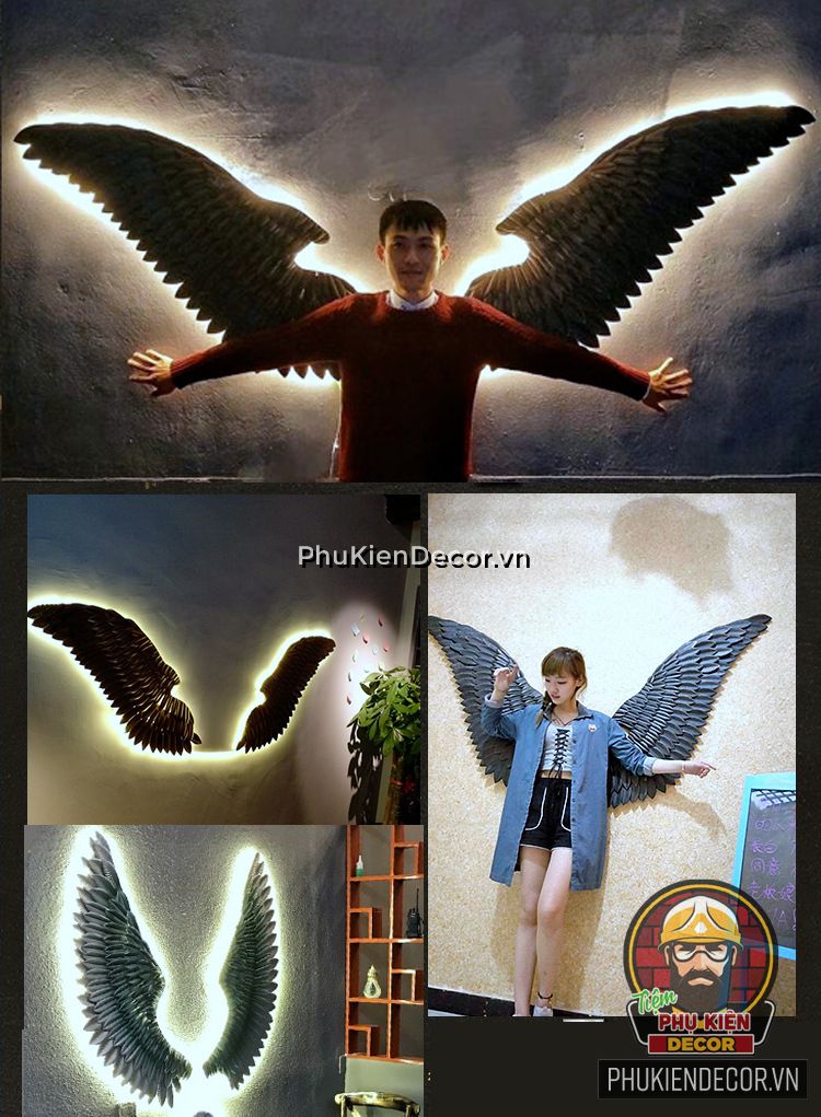 Đôi cánh Thiên Thần 3D treo tường đèn Led, chụp ảnh Checkin, Selfie - Trang trí quán Cafe, Trà sữa