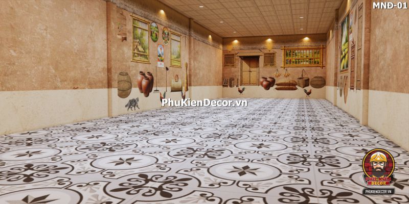 Mẫu thiết kế quán ăn dân dã sử dụng tranh dán tường vách đất đá Mẫu thiết kế quán ăn dân dã sử dụng tranh dán tường vách đất đá