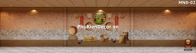 Mẫu thiết kế quán ăn dân dã sử dụng tranh dán tường vách đất đá Mẫu thiết kế quán ăn dân dã sử dụng tranh dán tường vách đất đá