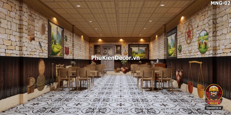 Cách trang trí quán phong cách đồng quê với tranh dán tường 3D Cách trang trí quán phong cách đồng quê với tranh dán tường 3D