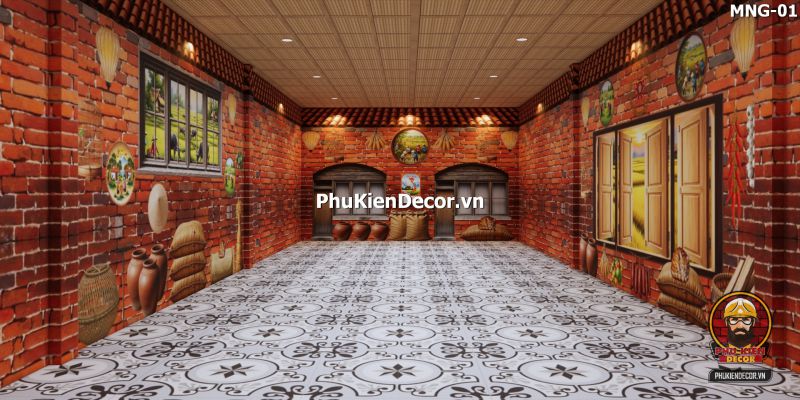 Tranh dán tường trang trí nhà hàng phong cách đồng quê Tranh dán tường trang trí nhà hàng phong cách đồng quê