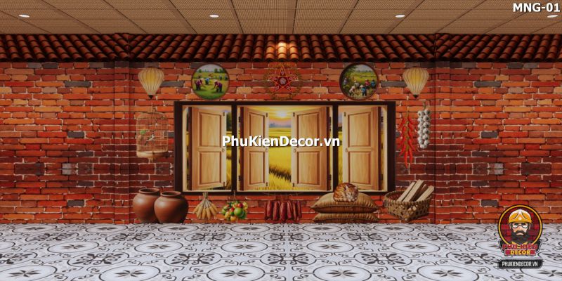 Mẫu thiết kế quán ăn dân dã sử dụng tranh dán tường vách đất đá Mẫu thiết kế quán ăn dân dã sử dụng tranh dán tường vách đất đá