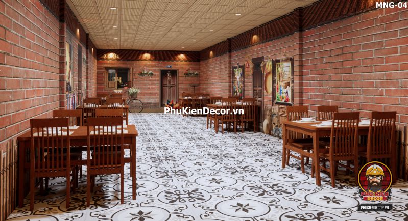 Vách tường gạch giả bằng tranh dán tường trong quán ăn Vách tường gạch giả bằng tranh dán tường trong quán ăn