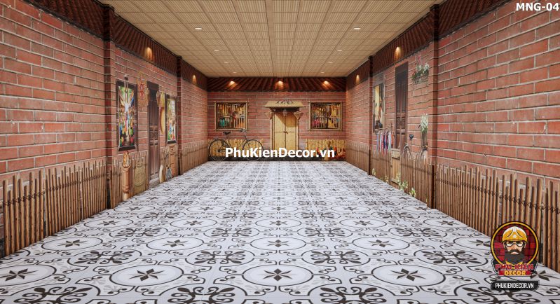 Vách tường gạch giả bằng tranh dán tường trong quán ăn Vách tường gạch giả bằng tranh dán tường trong quán ăn