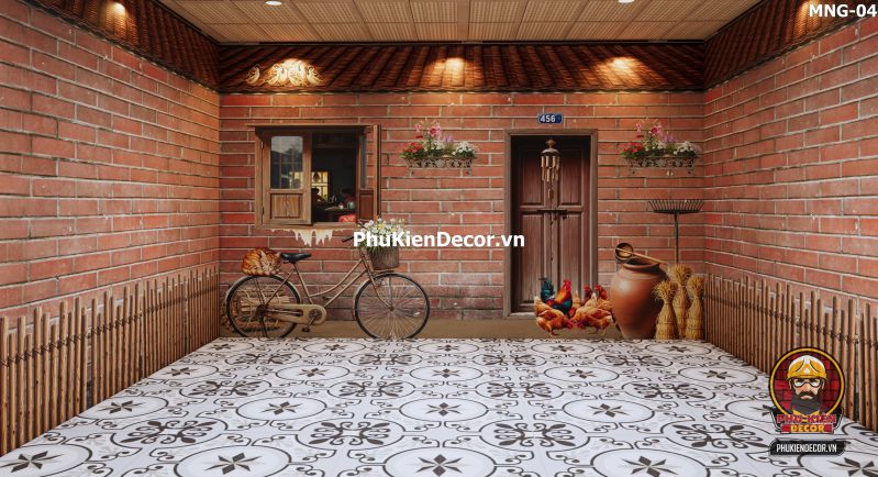 Vách tường gạch giả bằng tranh dán tường trong quán ăn Vách tường gạch giả bằng tranh dán tường trong quán ăn