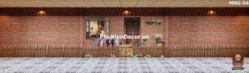 Vách tường gạch giả bằng tranh dán tường trong quán ăn Vách tường gạch giả bằng tranh dán tường trong quán ăn