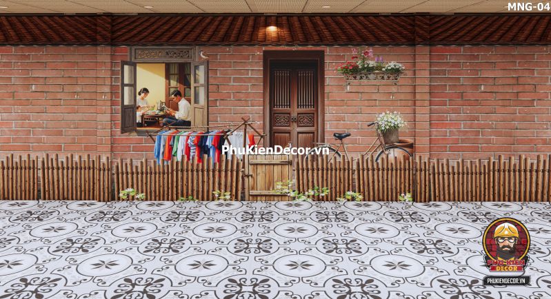 Tranh dán tường quán vỉa hè phong cách dân dã Tranh dán tường quán vỉa hè phong cách dân dã