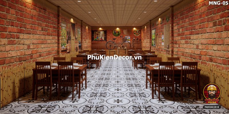 Tranh dán tường nền gạch trang trí quán ăn làng quê Tranh dán tường nền gạch trang trí quán ăn làng quê