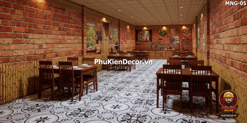 Tranh dán tường nền gạch trang trí quán ăn làng quê Tranh dán tường nền gạch trang trí quán ăn làng quê