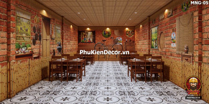 Trang trí quán ăn với tranh 3D phong cách đồng quê Trang trí quán ăn với tranh 3D phong cách đồng quê