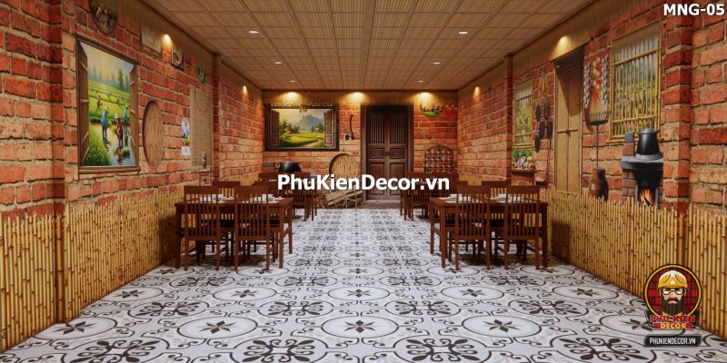 Tranh dán tường nền gạch trang trí quán ăn làng quê Tranh dán tường nền gạch trang trí quán ăn làng quê