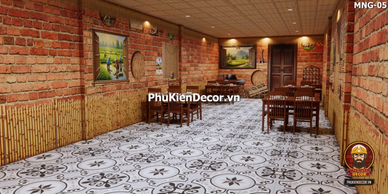 Tranh dán tường nền gạch trang trí quán ăn làng quê Tranh dán tường nền gạch trang trí quán ăn làng quê