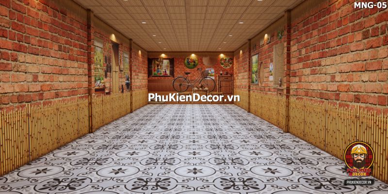 Mảng tường với tranh dán tường gạch đỏ đầy hoài niệm Mảng tường với tranh dán tường gạch đỏ đầy hoài niệm