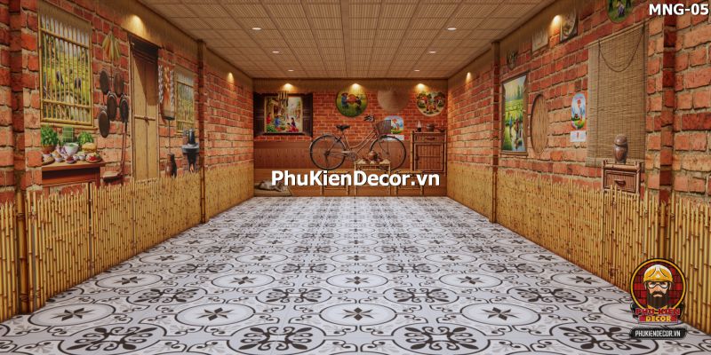 Tranh dán tường nền gạch trang trí quán ăn làng quê Tranh dán tường nền gạch trang trí quán ăn làng quê