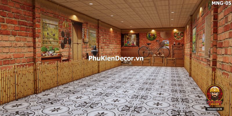 Mảng tường với tranh dán tường gạch đỏ đầy hoài niệm Mảng tường với tranh dán tường gạch đỏ đầy hoài niệm