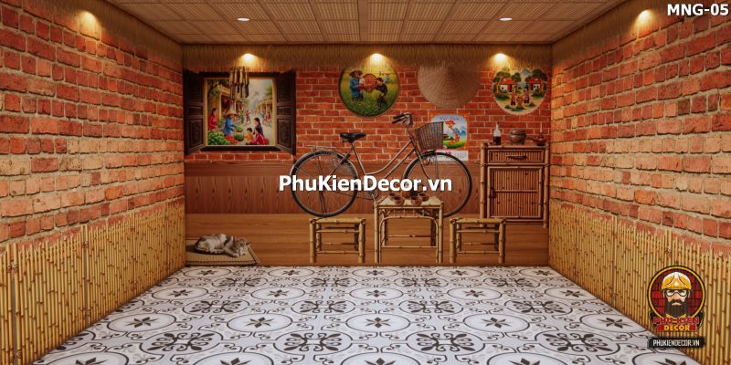 Mảng tường với tranh dán tường gạch đỏ đầy hoài niệm Mảng tường với tranh dán tường gạch đỏ đầy hoài niệm