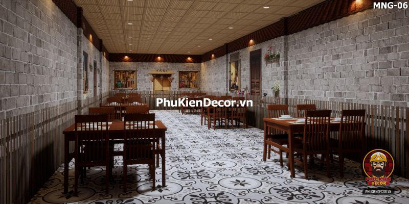 Tranh dán tường nền gạch trang trí quán ăn làng quê Tranh dán tường nền gạch trang trí quán ăn làng quê