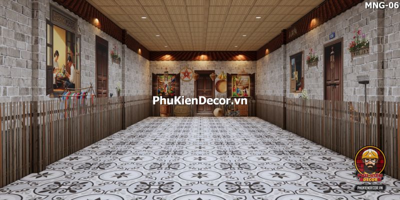 Tranh dán tường nền gạch trang trí quán ăn làng quê Tranh dán tường nền gạch trang trí quán ăn làng quê