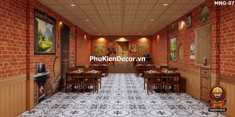 Tranh dán tường nền gạch trang trí quán ăn làng quê Tranh dán tường nền gạch trang trí quán ăn làng quê