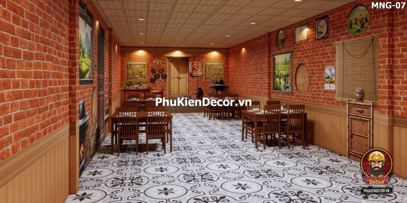 Tranh dán tường nền gạch trang trí quán ăn làng quê Tranh dán tường nền gạch trang trí quán ăn làng quê