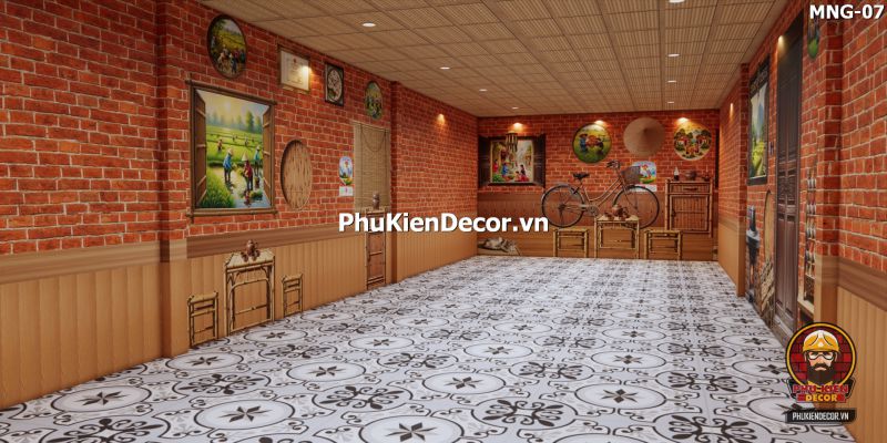 Tranh dán tường nền gạch trang trí quán ăn làng quê Tranh dán tường nền gạch trang trí quán ăn làng quê