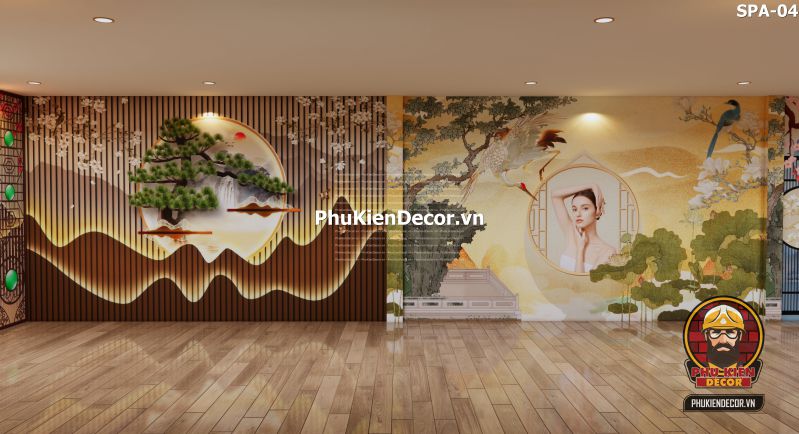 Tranh dán tường spa sang trọng với họa tiết Lam sóng Tranh dán tường spa sang trọng với họa tiết Lam sóng