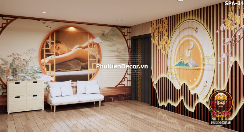 Tranh dán tường spa sang trọng với họa tiết Lam sóng Tranh dán tường spa sang trọng với họa tiết Lam sóng