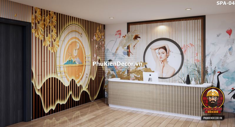 Tranh dán tường spa sang trọng với họa tiết Lam sóng Tranh dán tường spa sang trọng với họa tiết Lam sóng