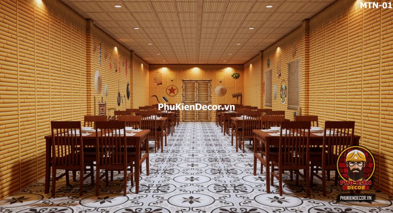 Tranh dán tường 3D tre vàng trang trí quán ăn, nhà hàng Tranh dán tường 3D tre vàng trang trí quán ăn, nhà hàng