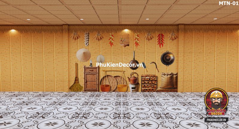 Tranh dán tường 3D tre vàng trang trí quán ăn, nhà hàng Tranh dán tường 3D tre vàng trang trí quán ăn, nhà hàng