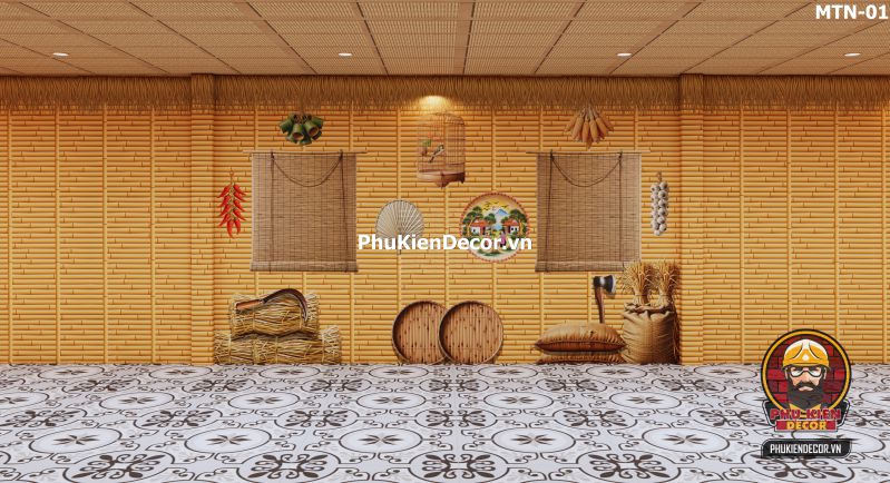 Tranh dán tường 3D tre vàng trang trí quán ăn, nhà hàng Tranh dán tường 3D tre vàng trang trí quán ăn, nhà hàng