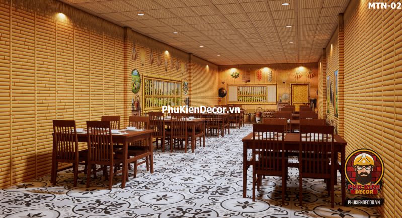 Tranh dán tường tre vàng trang trí quán ăn làng quê Tranh dán tường tre vàng trang trí quán ăn làng quê