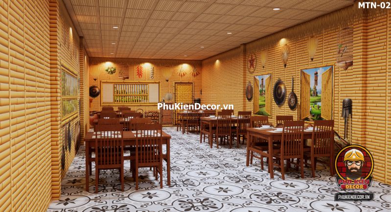 Tranh dán tường 3D tre vàng trang trí quán ăn, nhà hàng Tranh dán tường 3D tre vàng trang trí quán ăn, nhà hàng