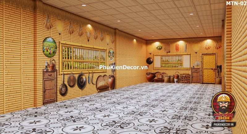 Tranh dán tường 3D tre vàng trang trí quán ăn, nhà hàng Tranh dán tường 3D tre vàng trang trí quán ăn, nhà hàng