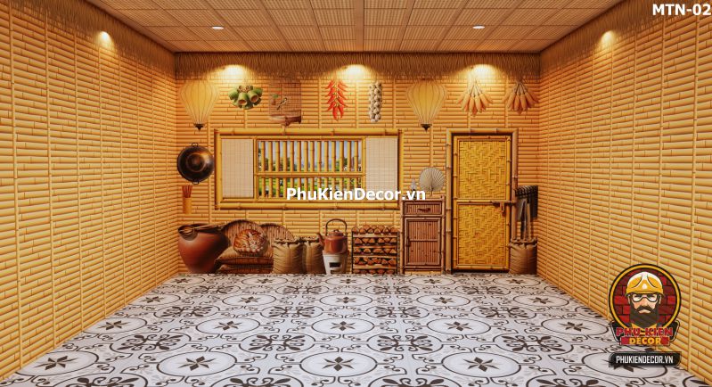 Tranh dán tường tre nứa lá phong cách làng quê Tranh dán tường tre nứa lá phong cách làng quê