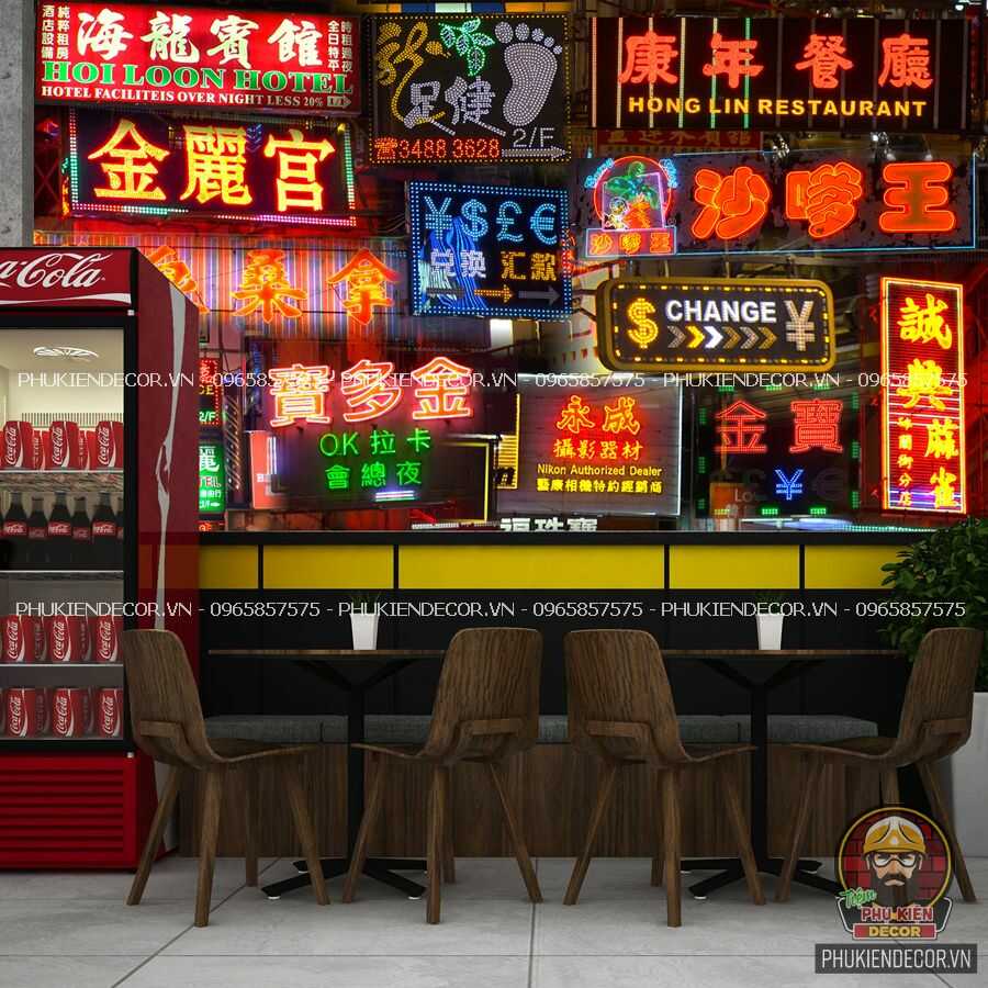 Giấy decal dán tường 3D chủ đề Đường Phố Hong Kong Giấy decal dán tường 3D chủ đề Đường Phố Hong Kong