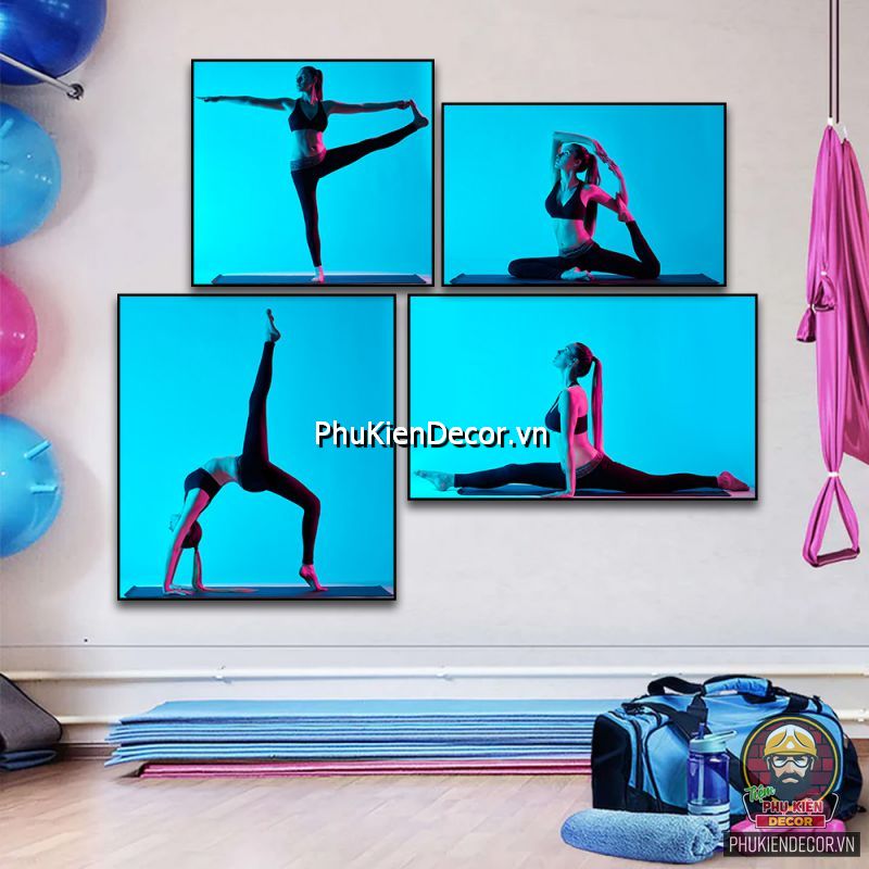 Mẫu tranh treo tường phòng tập Yoga sẽ mang đến cho bạn một không gian tập luyện yên tĩnh, đầy năng lượng. Với các tông màu tinh tế, phối hợp giữa hình ảnh yoga độc đáo, tranh treo tường này sẽ giúp bạn tìm thấy sự cân bằng và tâm trí thoải mái.