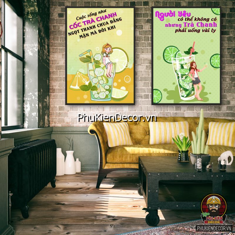Mẫu tranh trang trí tiệm nước ép phong cách đương đại Mẫu tranh trang trí tiệm nước ép phong cách đương đại