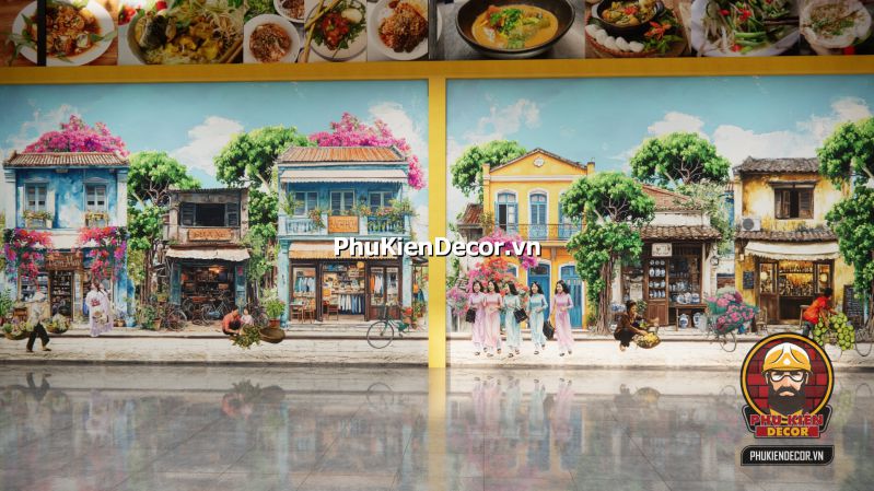 Mẫu thiết kế quán ăn Hà Nội độc đáo Mẫu thiết kế nội thất cho quán ăn lấy cảm hứng từ Hà Nội xưa, sử dụng vật liệu tre nứa và tranh cổ