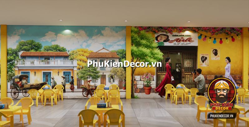 Tranh Sài Gòn xưa 3D Tranh 3D về phố xưa Sài Gòn, với những con phố nhỏ và các quán ăn vỉa hè đặc trưng.