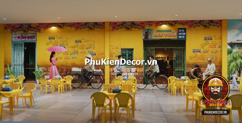 Tranh Sài Gòn xưa 3D Tranh 3D về phố xưa Sài Gòn, với những con phố nhỏ và các quán ăn vỉa hè đặc trưng.