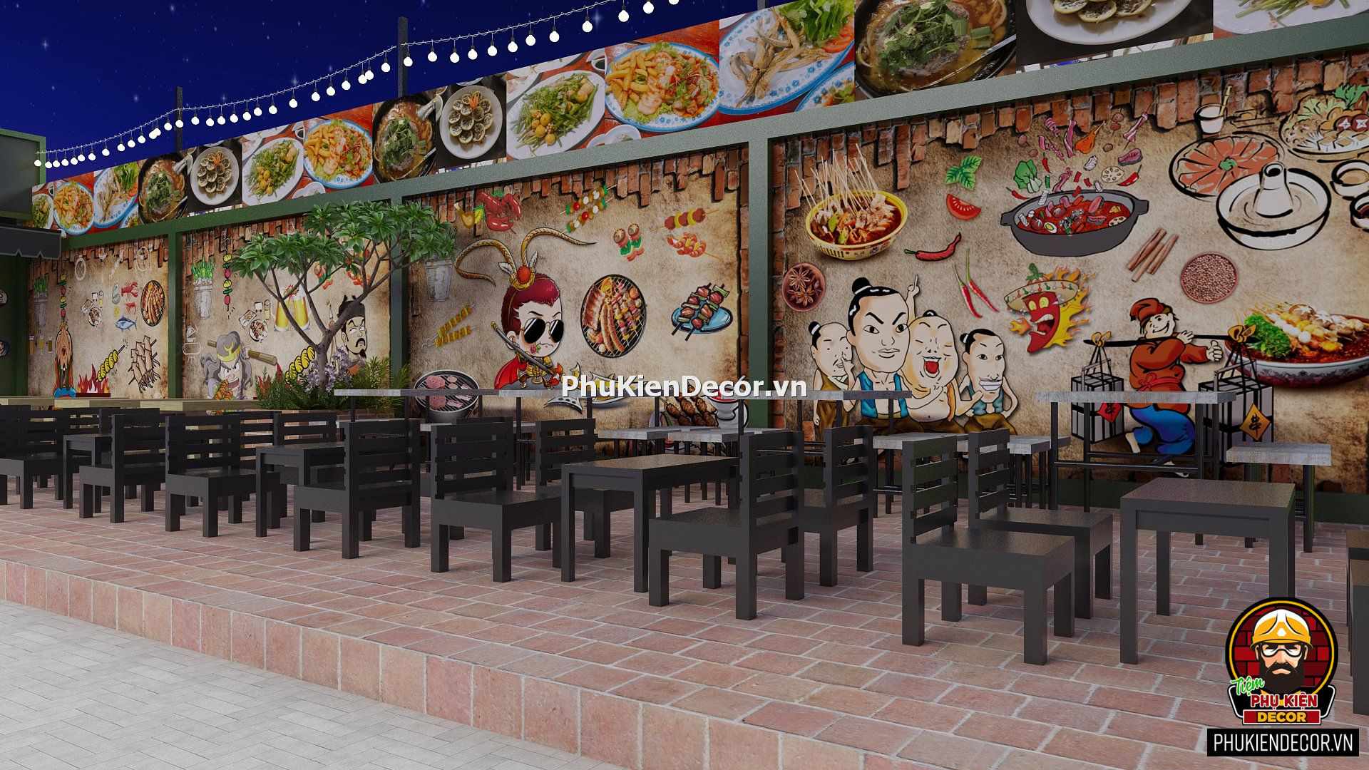 Mẫu thiết kế trang trí quán Lẩu nướng bình dân, đẹp và độc đáo Mẫu thiết kế trang trí quán Lẩu nướng bình dân, đẹp và độc đáo