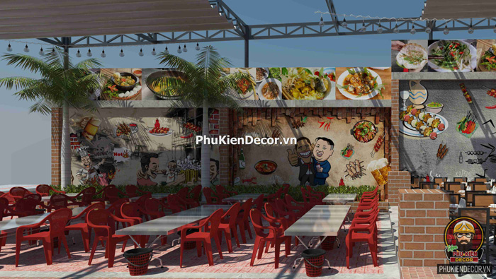 Mẫu thiết kế trang trí quán Lẩu nướng bình dân, đẹp và độc đáo Mẫu thiết kế trang trí quán Lẩu nướng bình dân, đẹp và độc đáo