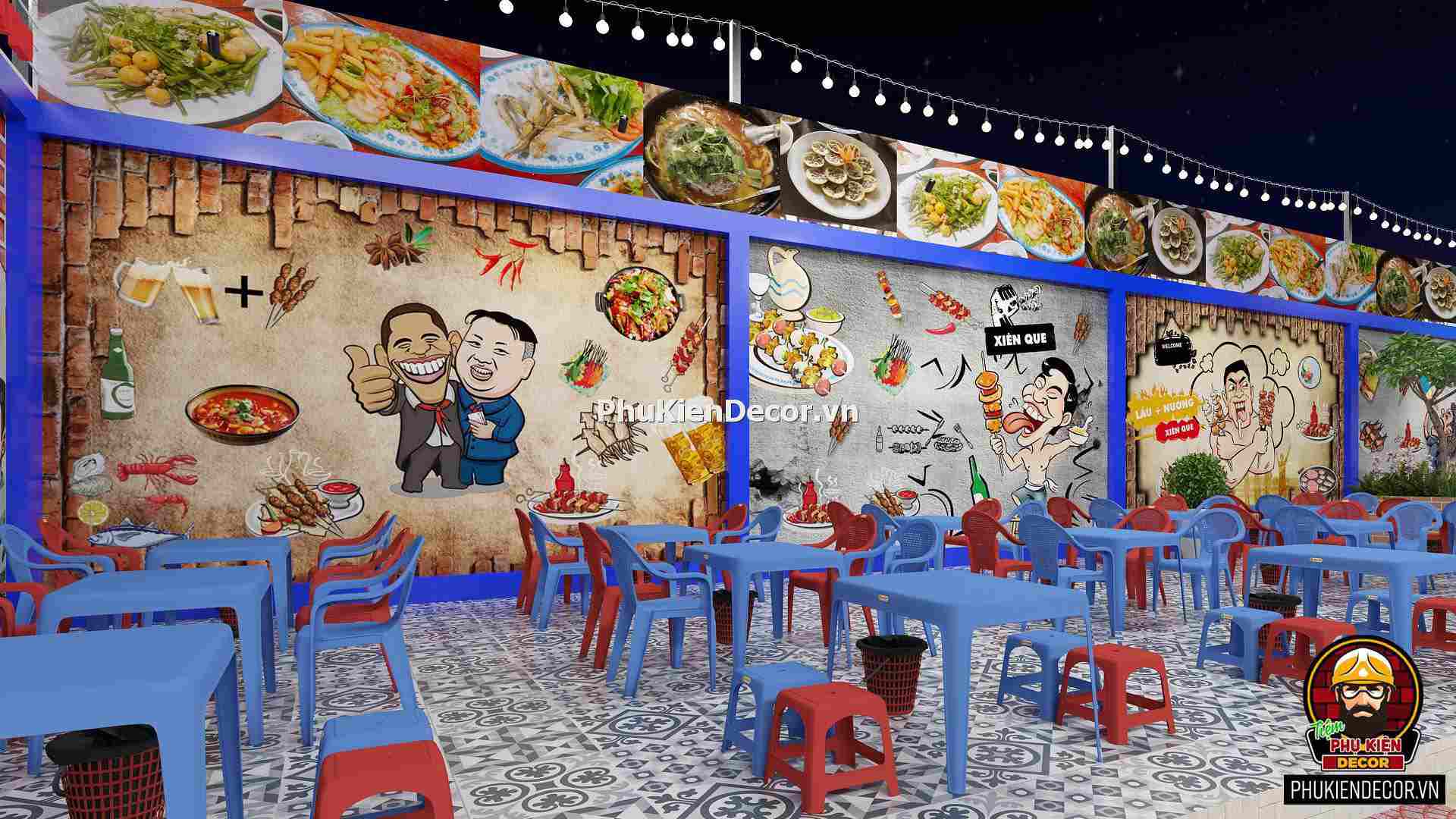 Mẫu thiết kế trang trí quán Lẩu nướng bình dân, đẹp và độc đáo Mẫu thiết kế trang trí quán Lẩu nướng bình dân, đẹp và độc đáo