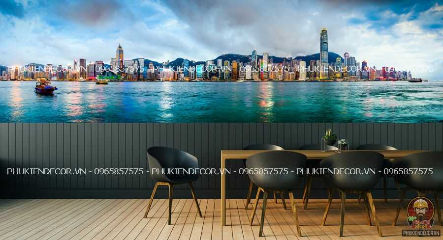 Mẫu tranh decal dán tường khổ lớn Phong cảnh Thành phố Hồng Kong Mẫu tranh decal dán tường khổ lớn Phong cảnh Thành phố Hồng Kong