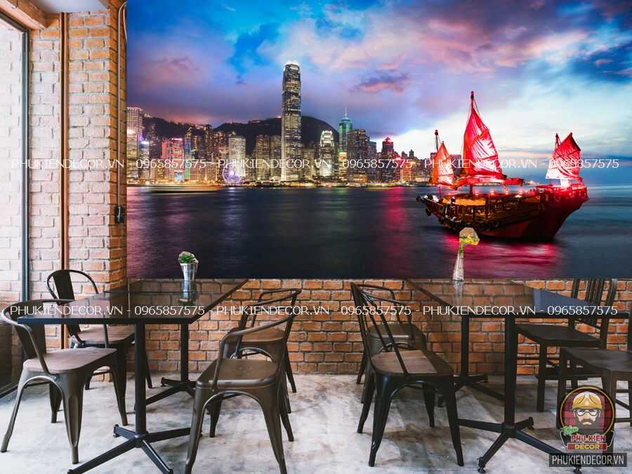 Mẫu tranh decal dán tường khổ lớn Phong cảnh Thành phố Hồng Kong Mẫu tranh decal dán tường khổ lớn Phong cảnh Thành phố Hồng Kong