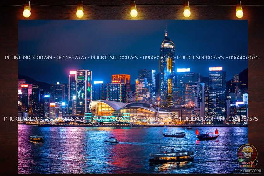 Mẫu tranh decal dán tường khổ lớn Phong cảnh Thành phố Hồng Kong Mẫu tranh decal dán tường khổ lớn Phong cảnh Thành phố Hồng Kong