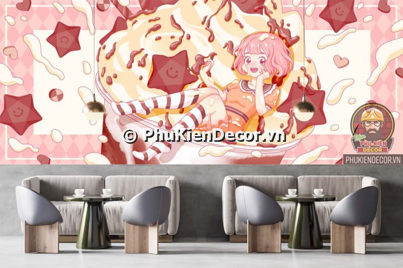 Mẫu tranh dán tường quán kem đẹp, dễ thương, cute, phù hợp giới Trẻ Mẫu tranh dán tường quán kem đẹp, dễ thương, cute, phù hợp giới Trẻ